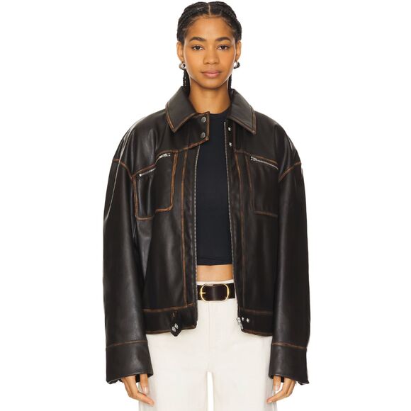 LOVERS AND FRIENDS Jackets & Blazers - Lovers and Friends Brinley Faux Leather Jacket Brown Distressed Large Revolve